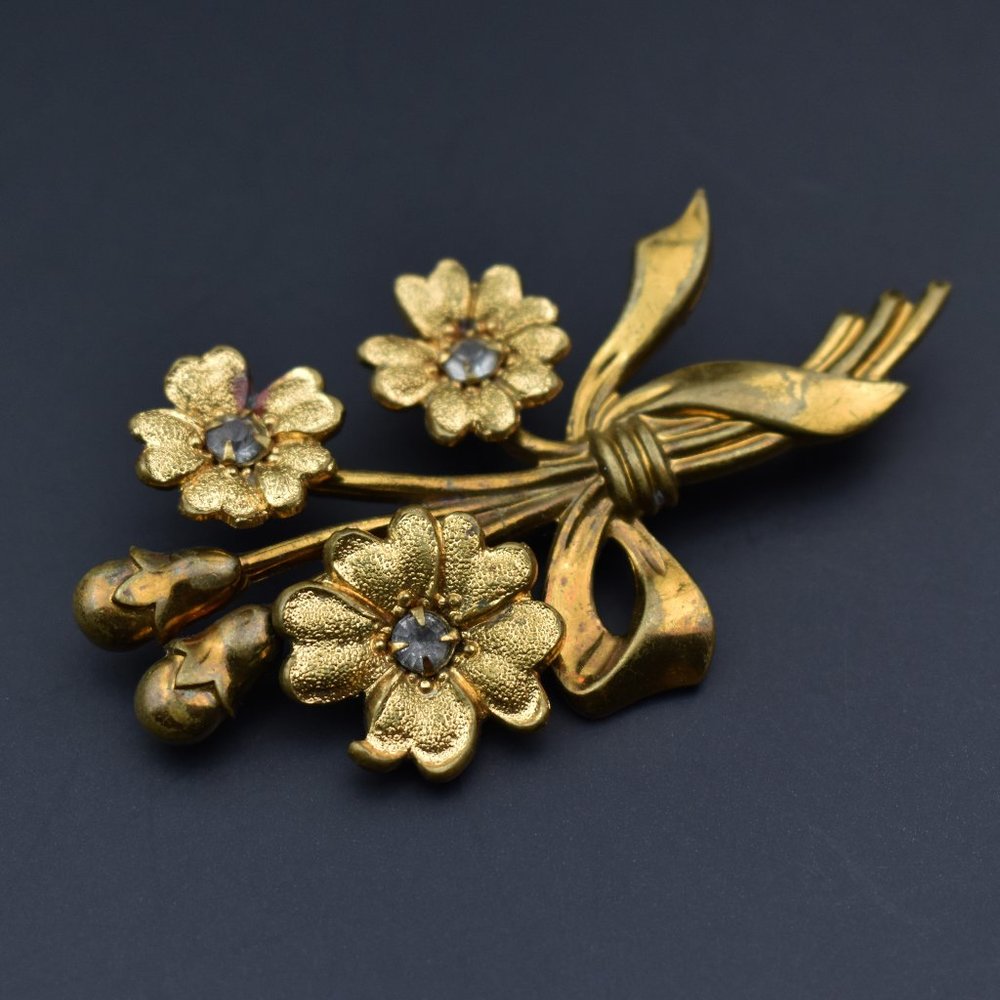 Vintage crystal flower brooch, floral rhinestone lapel pin